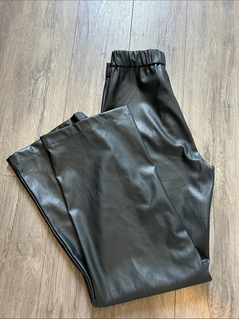Ambiance Black Faux Leather Wide-Leg Pants size S